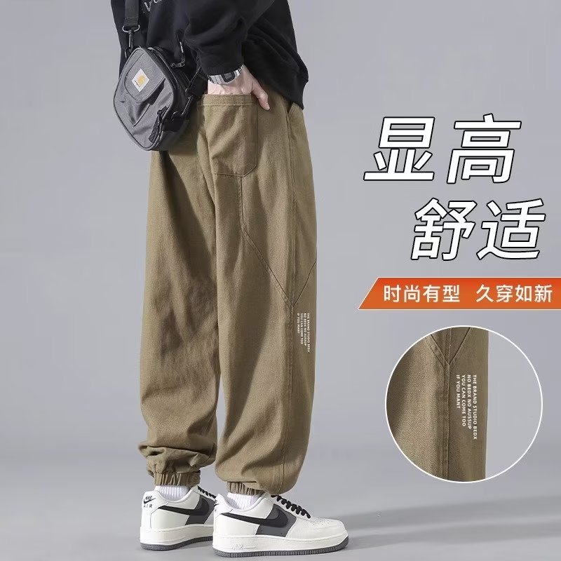 日系工装裤男秋季港风简约拼接九分裤子潮休闲裤宽松百搭束脚长裤