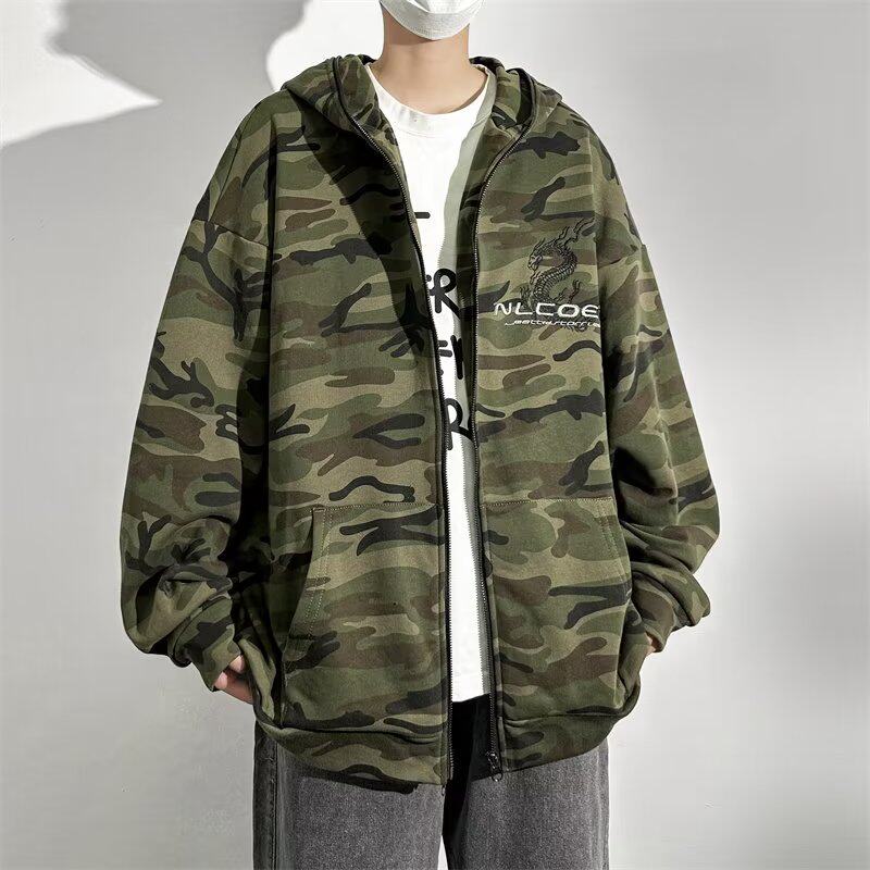 迷彩连帽卫衣男女春秋薄款宽松运动卫衣夹克情侣休闲百搭开衫外套