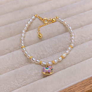 天然淡水珍珠S925银甜美童趣小木马手链轻奢小众高级感手串配饰品