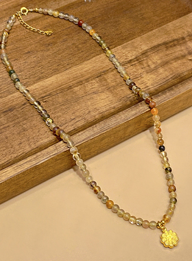 天然杂发晶串珠项链s925银