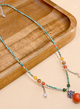 天然淡水珍珠南红松石锁骨链项链