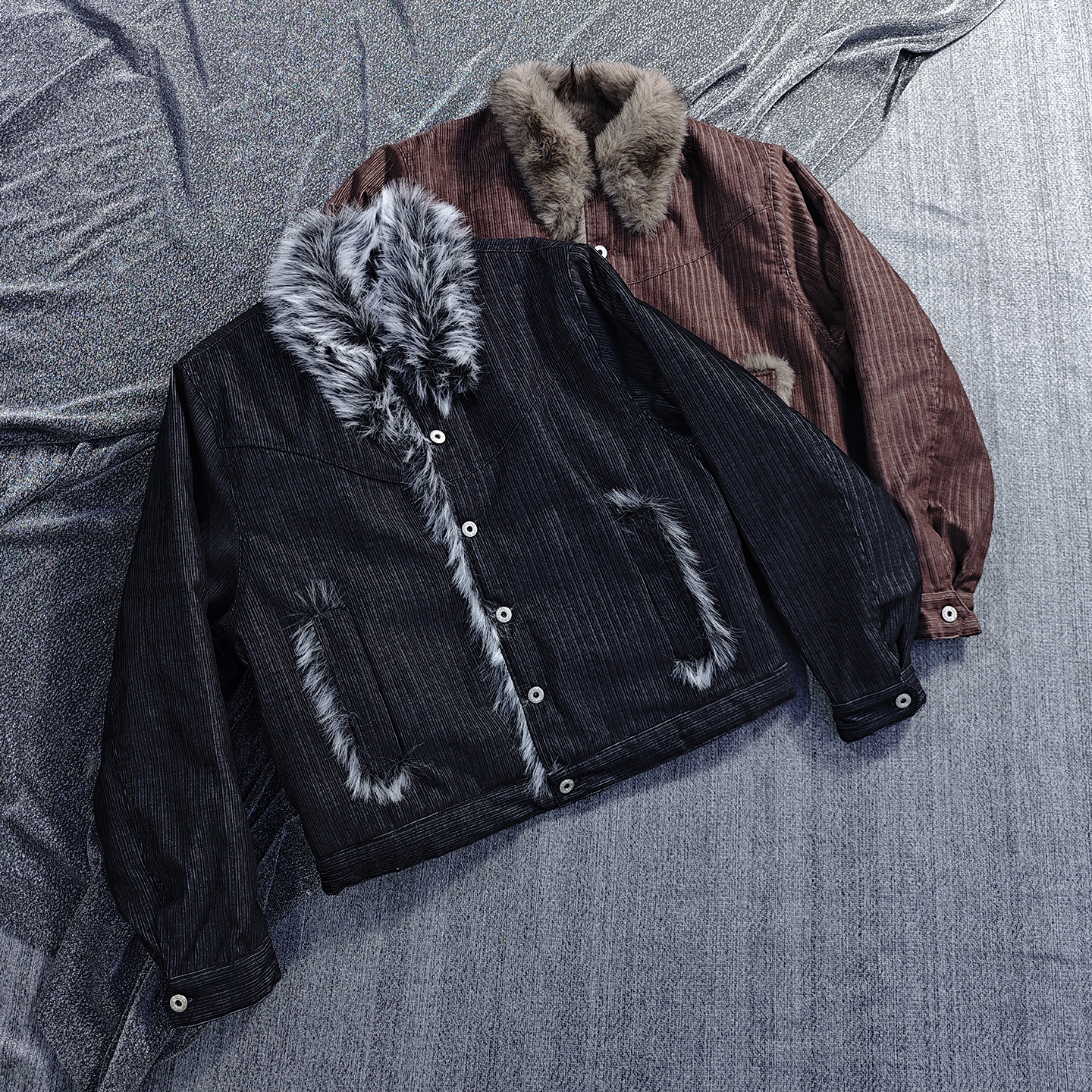 XDFK「坑条狼王」绒毛棉服外套cleanfit美式短款夹克轻奢老钱上衣