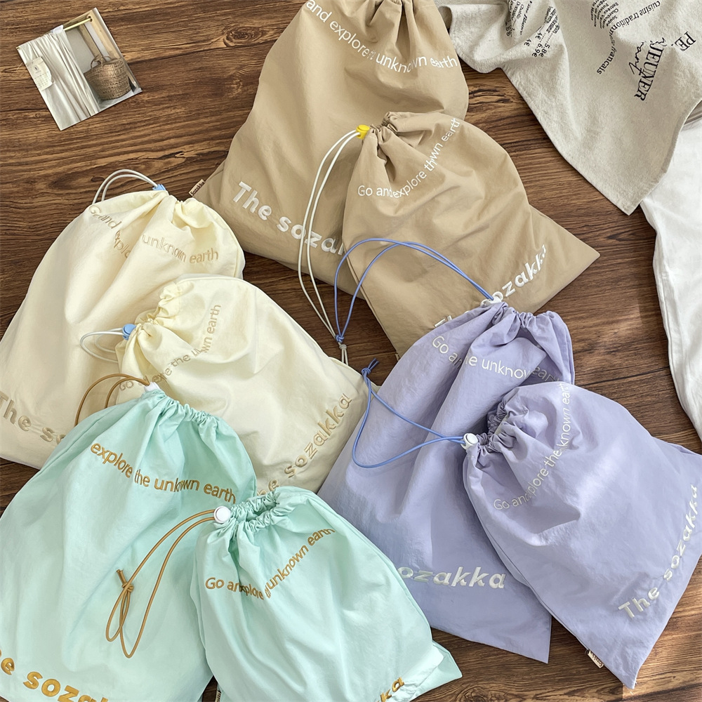 字母刺绣旅行抽绳束口收纳袋布包