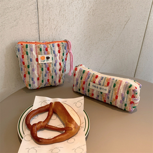 佑木包袋 ins韩风彩虹糖豆化妆包迷你随身收纳布包学生零钱笔袋女