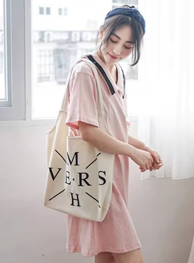 清仓 ins风VERS字母单肩手提帆布背心包大容量敞口购物袋学生书包