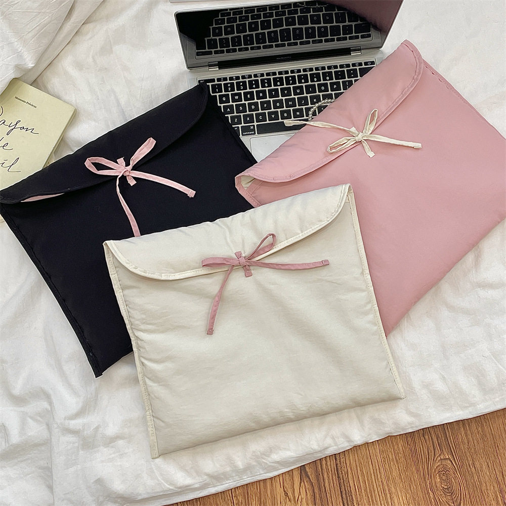 佑木包袋 韩式夹棉电脑包芭蕾风蝴蝶结内胆包ins同款粉色平板包袋