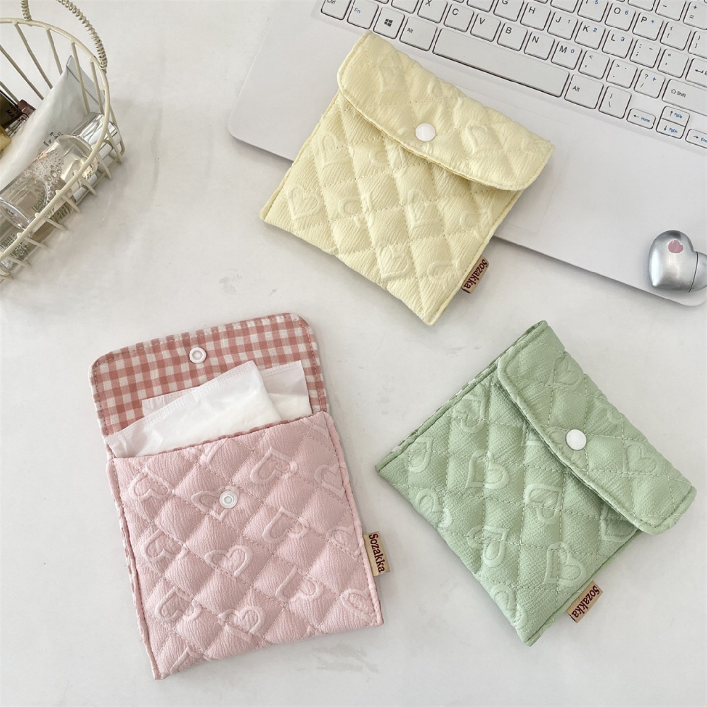 佑木包袋绗缝提花爱心卫生包口红收纳布袋生理期姨妈巾包零钱卡包,收纳整理,卫生巾收纳包,淘宝优惠券,粉丝福利购,淘宝优惠卷