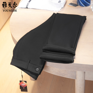 吊牌1280雅戈尔冬季加绒加厚休闲裤男黑色保暖弹力裤子Z319919AWA