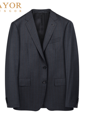 吊牌6880元雅戈尔MAYOR高端西服男100%羊毛单西商务休闲灰色条纹