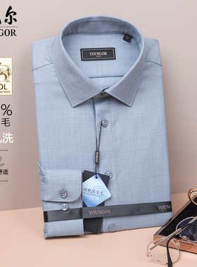 雅戈尔长袖衬衫男浅蓝色商务正装秋冬可机洗羊毛衬衫QW119709IBA