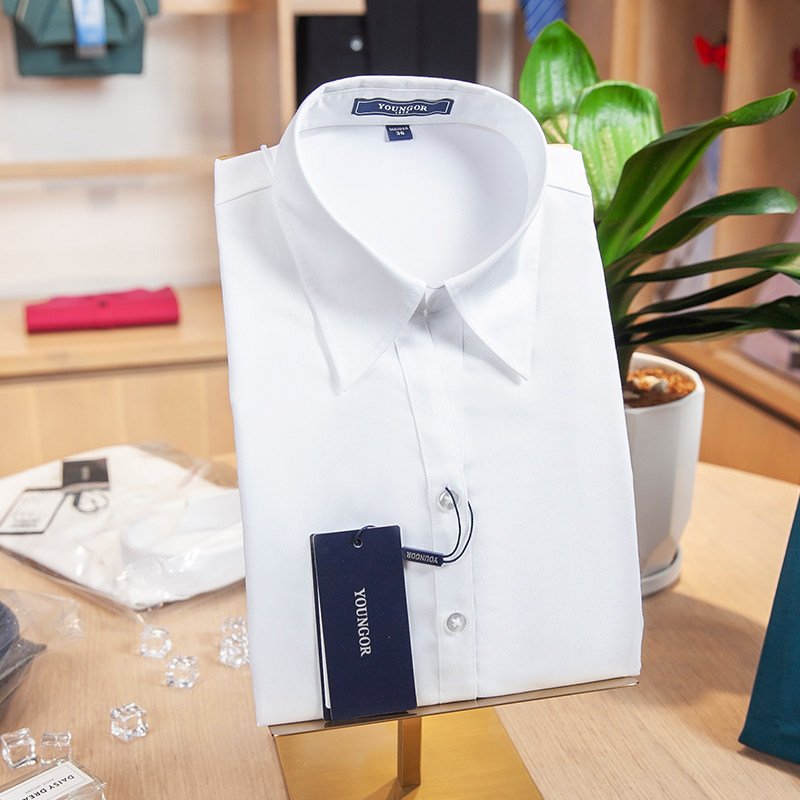 雅戈尔短袖衬衫女V领纯棉免烫职业通勤修身女士衬衣YSDP19003BQF