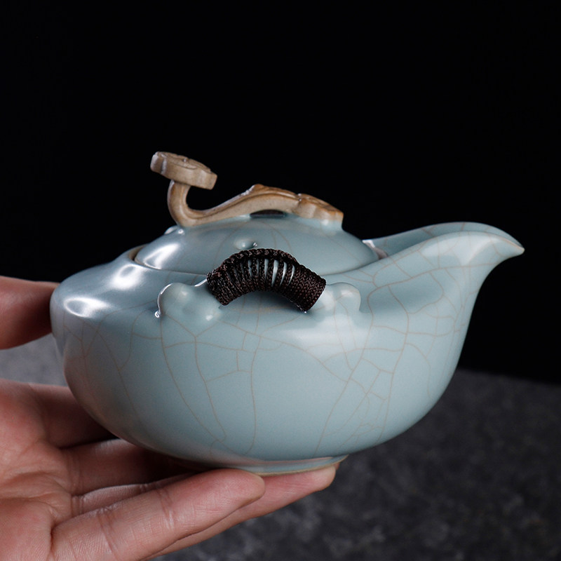 凝香阁 天青汝窑如意手抓壶 茶养开片泡茶器家用陶瓷功夫茶具简约