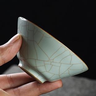 清沐堂主 天青汝窑新款斗笠杯茶养开片 中式家用陶瓷大号主人杯