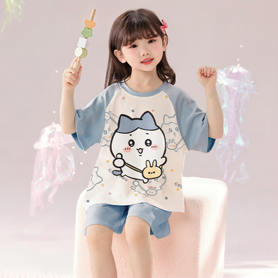 儿童睡衣女童夏季薄款纯棉短袖2025新款夏天女孩大童吉伊卡哇小八