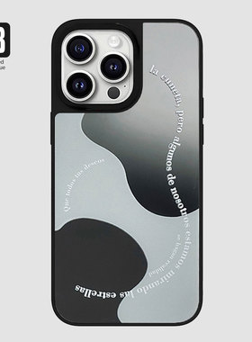 小众高级感镜面补妆镜苹果16pro手机壳iphone15简约max14冷淡风13英文12文字11plus黑色XR全包防摔保护套适用