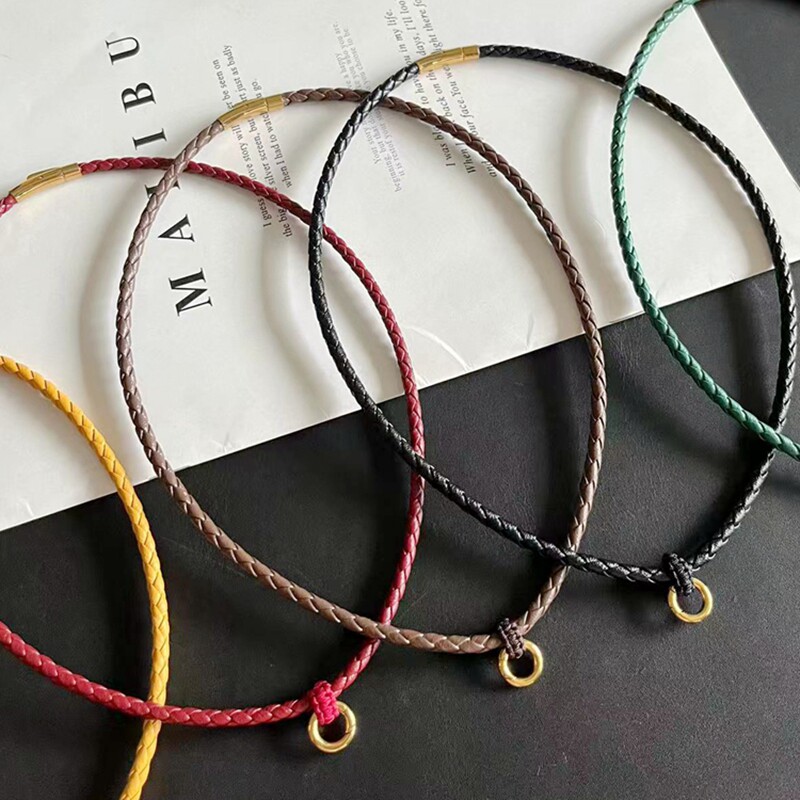 男士钛钢万能扣免绑玉坠项链绳无事牌吊坠绳佛公挂绳唐卡横穿皮绳