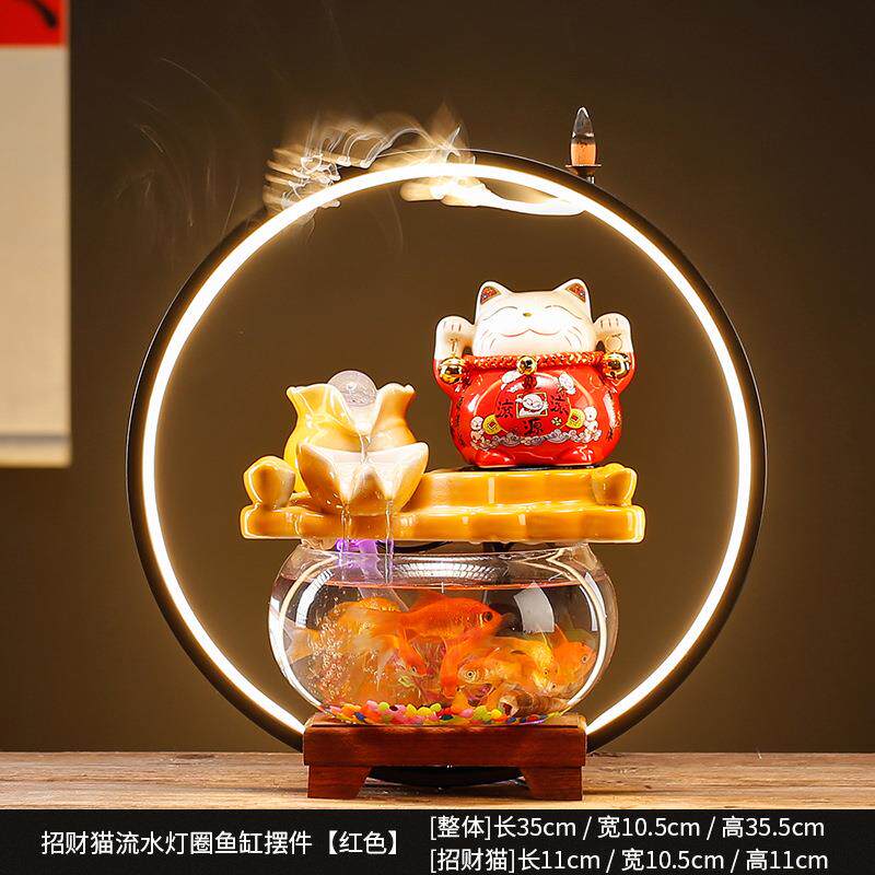 招财猫鱼缸陶瓷流水喷泉玄关客厅家居办公室开业乔迁装饰创意摆件
