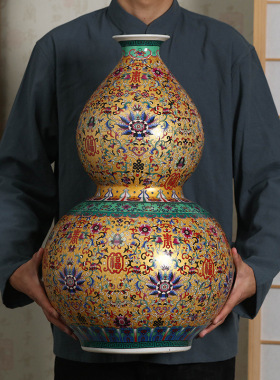 万寿无疆大葫芦瓶 景德镇陶瓷器中式花瓶 家居客厅装饰工艺品摆件