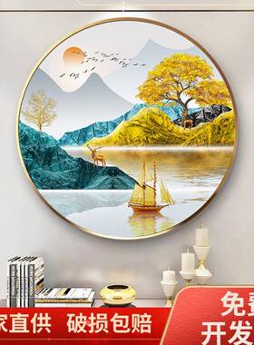 餐厅装饰画圆形玄关走廊入户过道墙面轻奢石头壁画氺饭厅单幅挂画