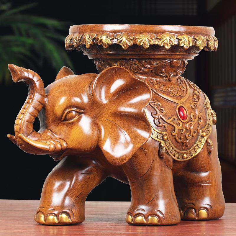 吉祥招财玄关摆件仿木大象换鞋凳树脂工艺品中国风创意礼品
