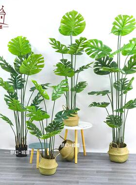 仿真龟背叶植物ins北欧植物盆栽室内摆件假绿植装饰家居客厅盆景
