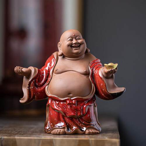 陶瓷笑佛弥勒佛摆件中式家居客厅茶桌面禅意佛像装饰家居乔迁礼品