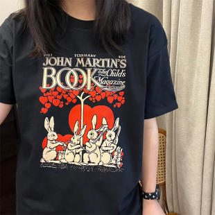 马克先生和天使娜娜兔子乐队限定款 纯棉黑色显瘦休闲宽松T恤短袖