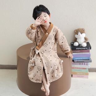 男童睡衣秋冬季雪粒绒加厚珊瑚绒2025新款儿童浴袍宝宝小男孩睡袍