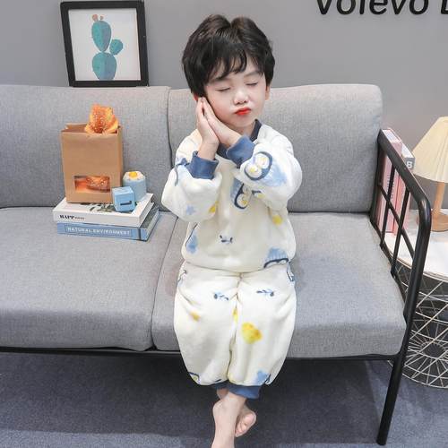 男童睡衣秋冬季法兰绒加厚珊瑚绒2025新款儿童家居服套装宝宝男孩