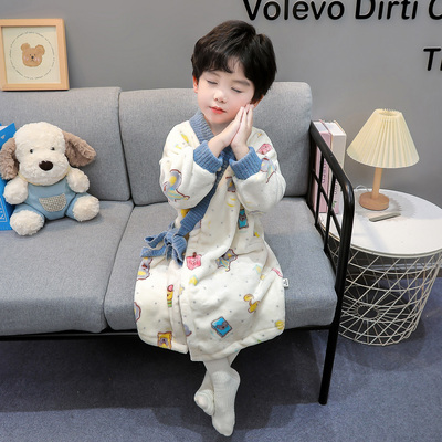 男童睡衣秋冬季法兰绒加厚珊瑚绒2025新款儿童浴袍宝宝小男孩睡袍