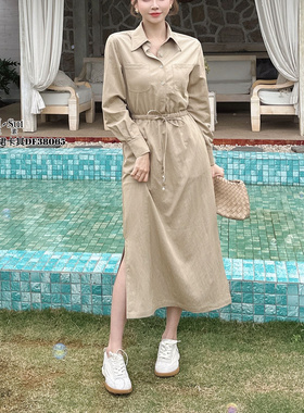 现货特价DI-SUI女装2025春季38065翻领长袖连衣气质收腰中长款