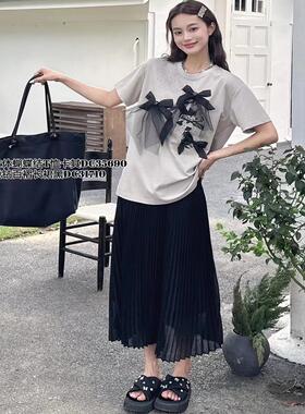 现货特价2024年Di-sui夏新款35690立体蝴蝶结T恤宽松短袖绝美小众