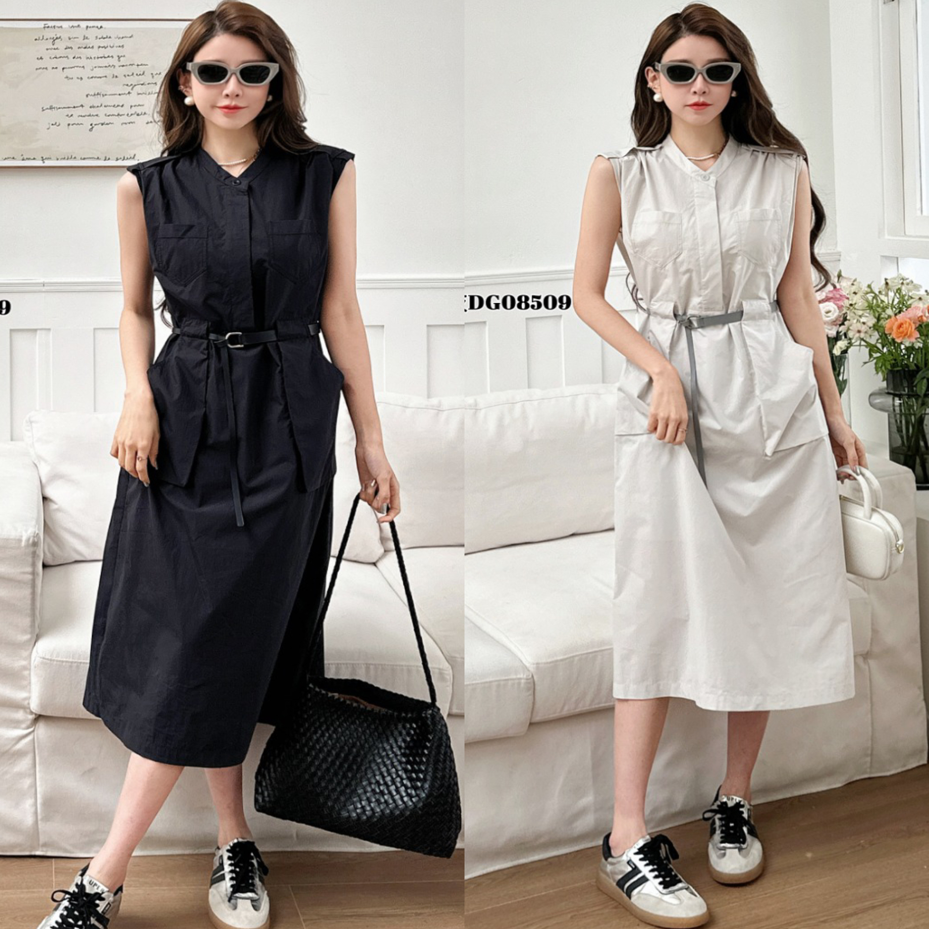 现货特价DI-SUI欧洲站2025夏新款大口袋工装宽松无袖连衣裙08509