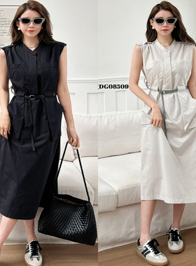 现货特价DI-SUI欧洲站2025夏新款大口袋工装宽松无袖连衣裙08509
