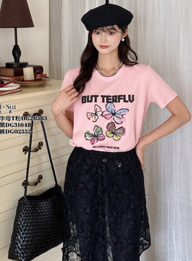 现货特价DI-SUI欧洲站2025春季新款韩版简约显瘦T恤宽松印花26583