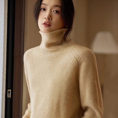 高领加厚100%纯羊毛衫女宽松慵懒风长袖针织毛衣百搭羊绒打底上衣