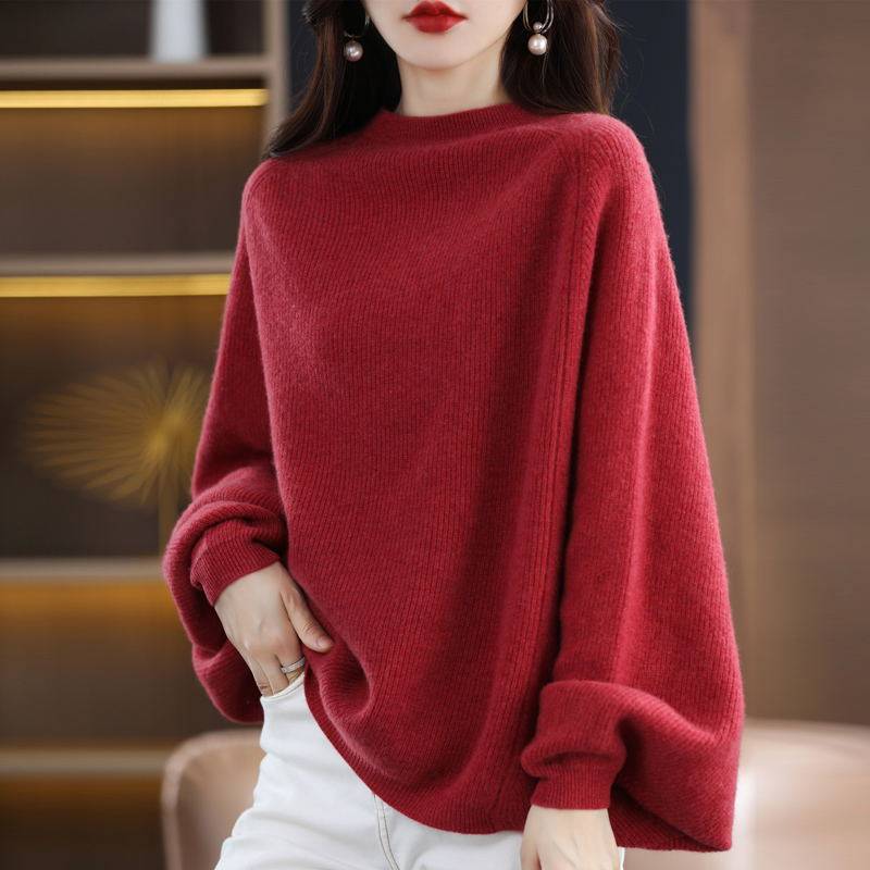 时尚宽松蝙蝠袖羊绒毛衣女秋冬新款慵懒高级感针织衫100纯羊毛衫