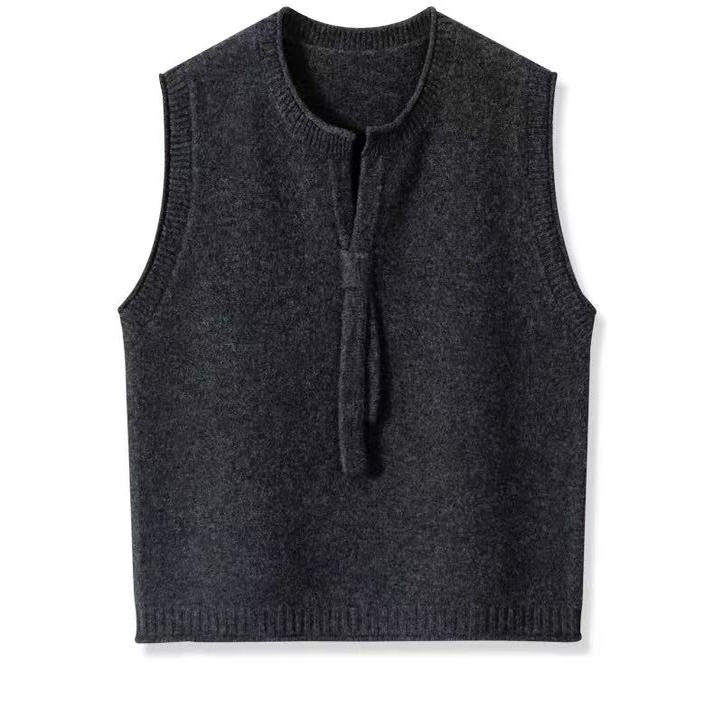 100%纯羊毛针织衫马甲女款时髦洋气秋冬新款外穿宽松圆领毛衣背心