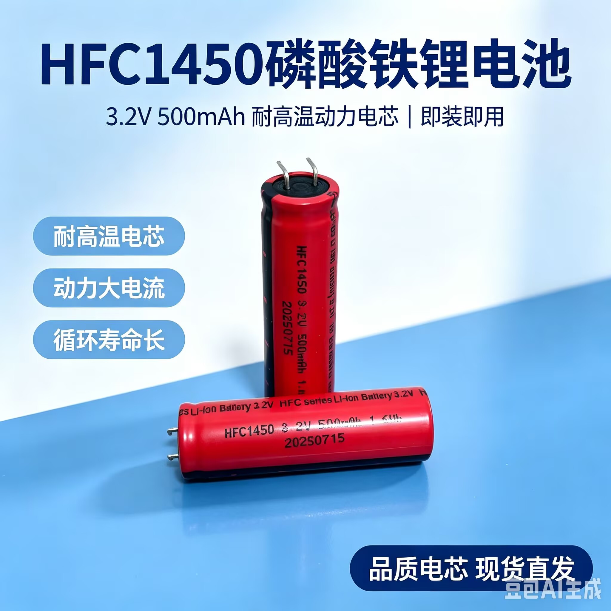 14500  3.2V HFC1450 3.2V 500mAh 1.6wh 圆柱形 电容式 铁锂电池