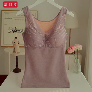 防寒背心 美体大码 保暖内衣女秋冬加绒带胸垫一体式 打底衣V领修身