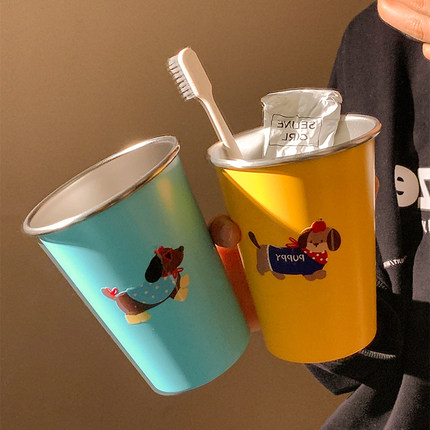 可爱腊肠狗漱口杯家用牙刷杯子洗漱杯情侣学生宿舍不锈钢牙杯牙具