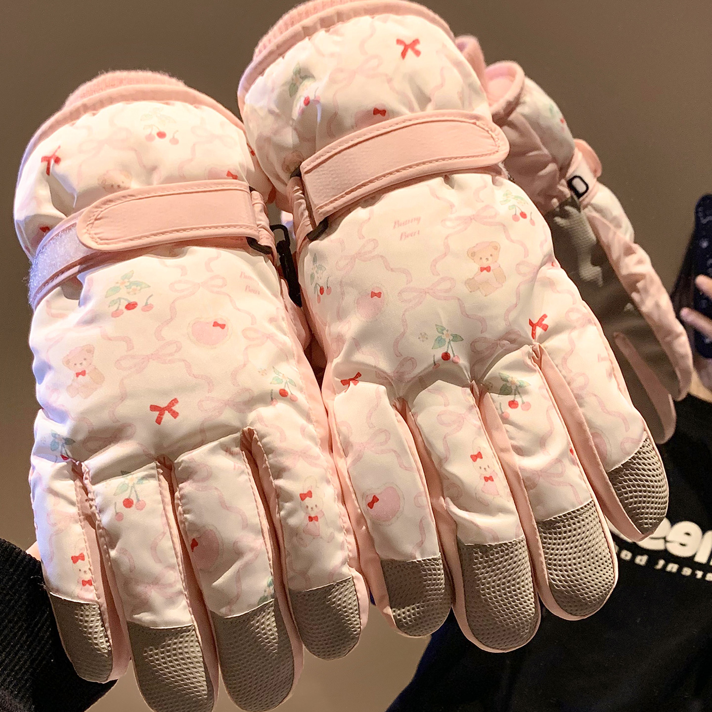 可爱蝴蝶结小熊骑行手套女冬季