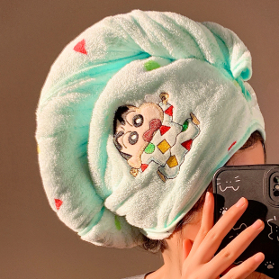 可爱蜡笔小新干发帽女珊瑚绒加厚超强吸水速干包头发毛巾浴帽学生