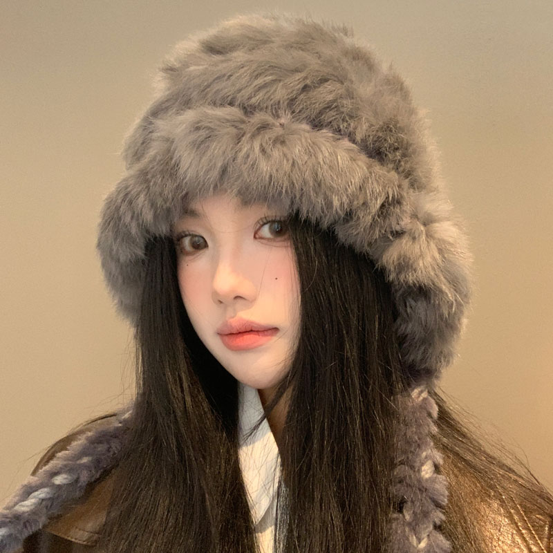 氛围感兔毛混纺毛绒护耳帽子