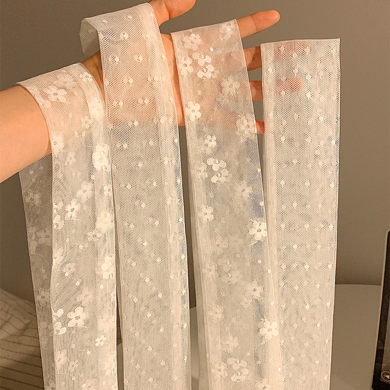 蕾丝波点花朵系脖丝巾长条飘带