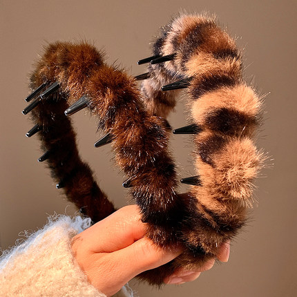 韩系复古豹纹带齿毛绒发箍女防滑洗脸发卡化妆发饰头箍2025年秋冬