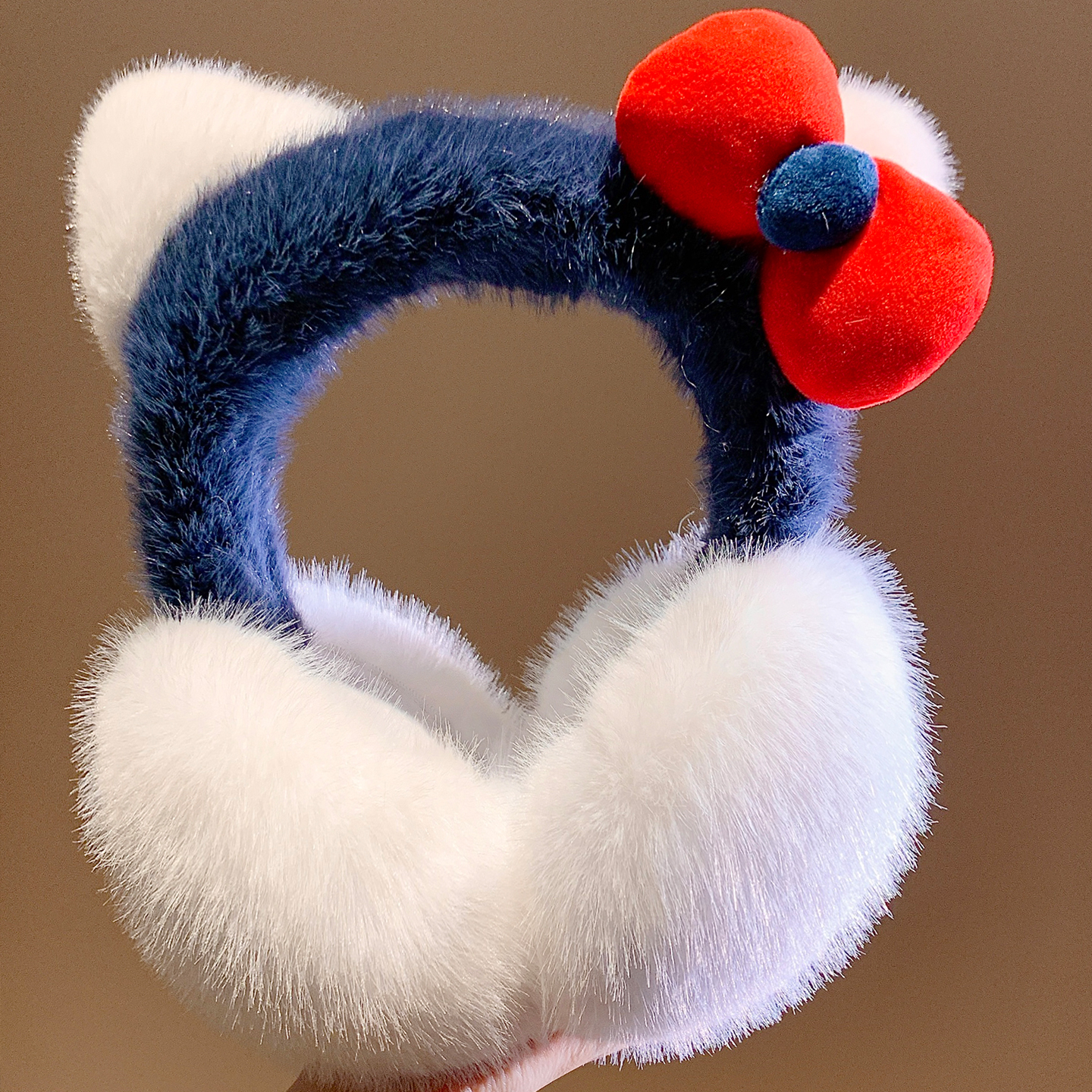 可爱蝴蝶结猫耳朵毛绒耳罩