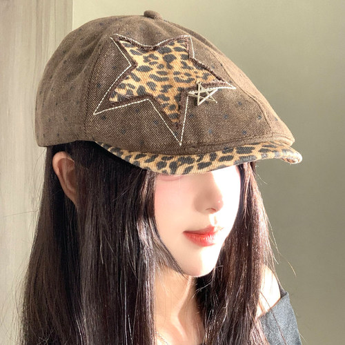 复古星星豹纹贴布前进帽女