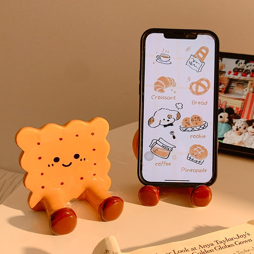 可爱曲奇饼干陶瓷手机支架桌面