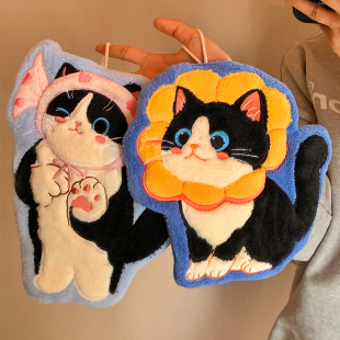 可爱猫咪擦手巾挂式 超强吸水加厚毛巾手帕珊瑚绒厨房卫生间